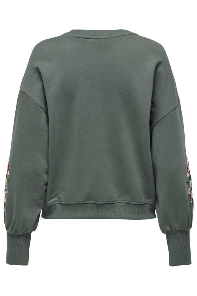 ONLBROOKE L/S O-NECK FLOWER SWT NOO 15216364 BALSAM GREEN/SLEEVE MULTI FLOWERS